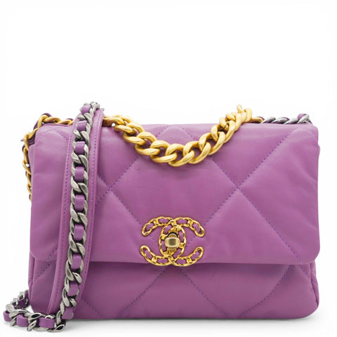Chanel Goatskin Quilted Small Chanel 19 Flap Purple 