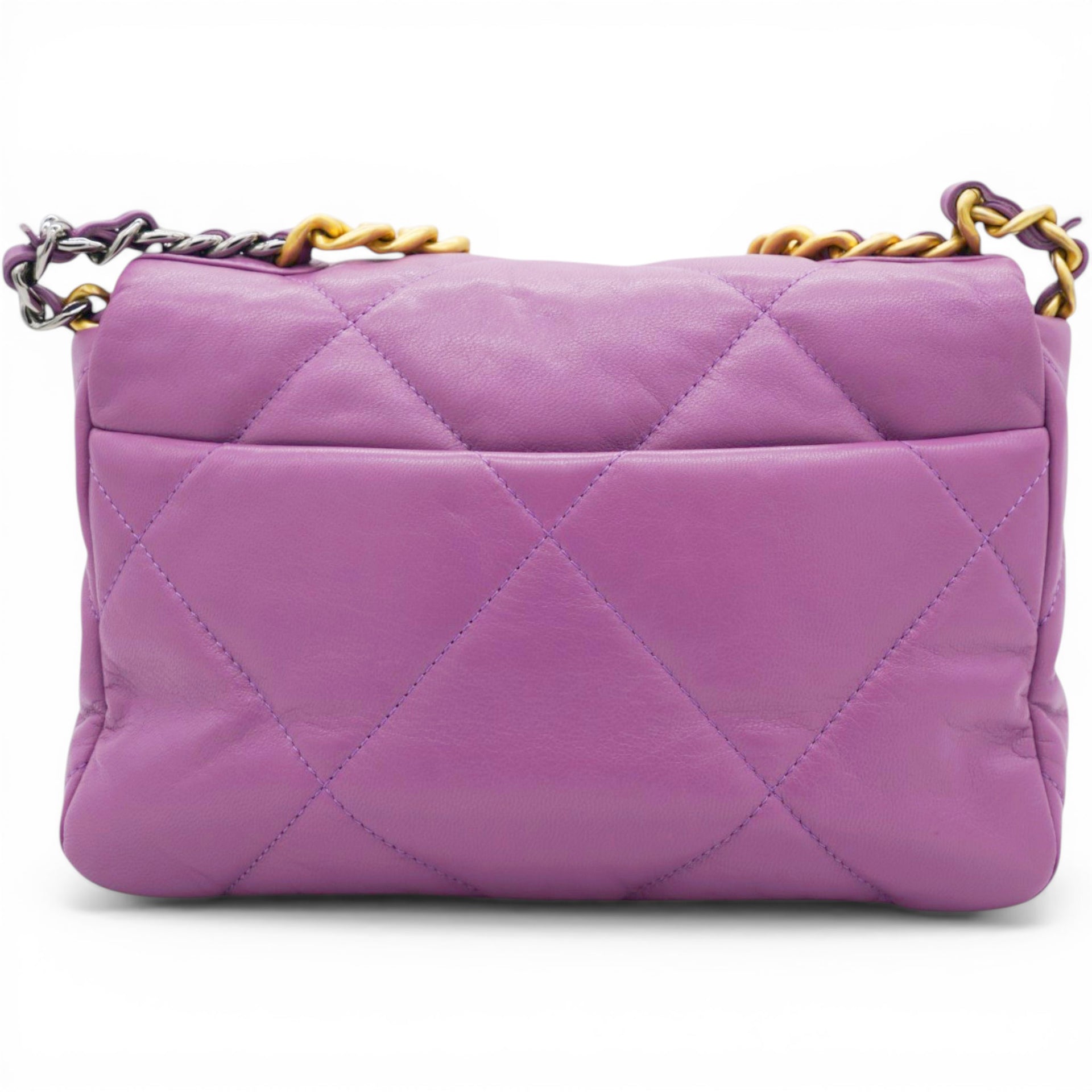 Chanel Goatskin Quilted Small Chanel 19 Flap Purple 