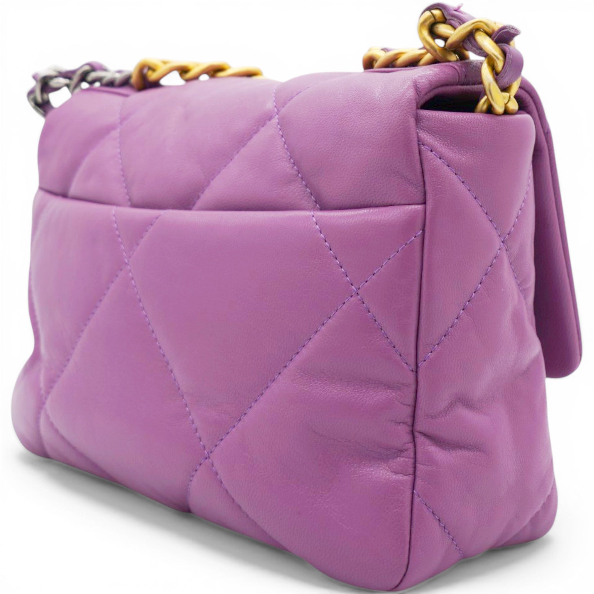 Chanel Goatskin Quilted Small Chanel 19 Flap Purple 