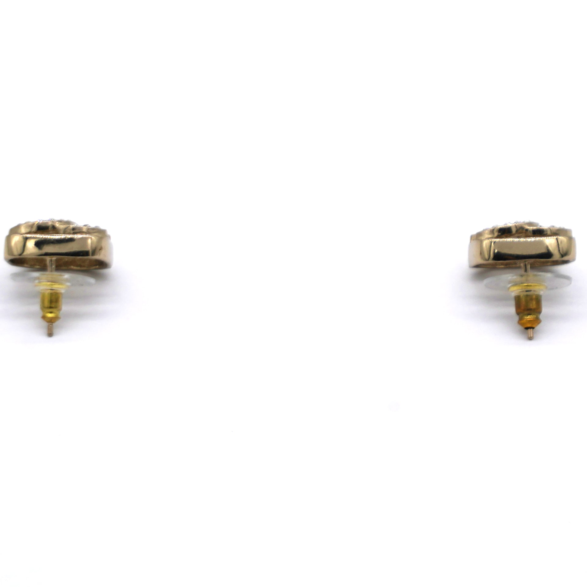 Chanel Gold And Crystal Cc Square Logo Earrings 