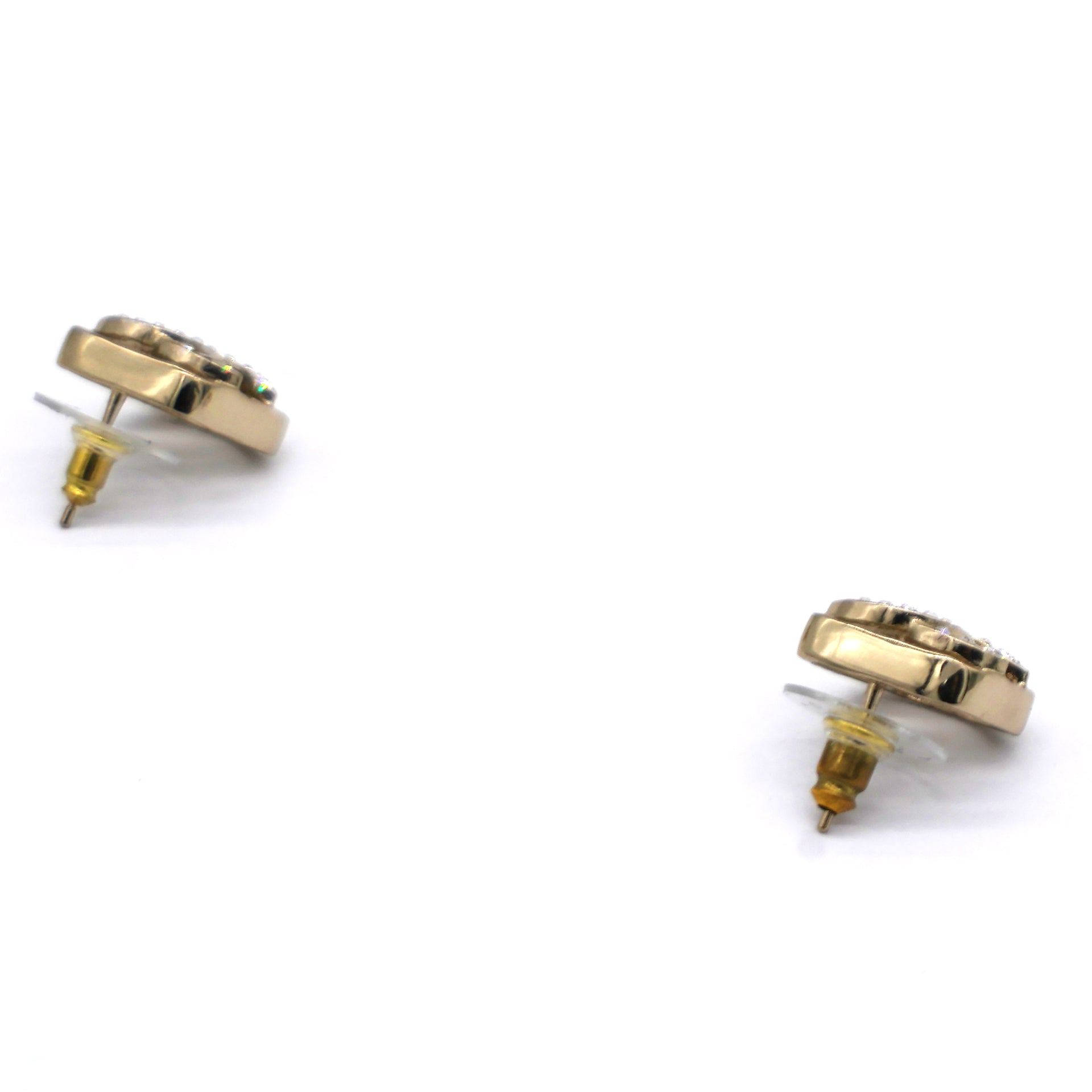 Chanel Gold And Crystal Cc Square Logo Earrings 
