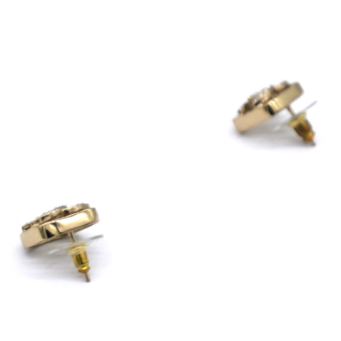 Chanel Gold And Crystal Cc Square Logo Earrings 