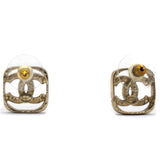 Chanel Gold And Crystal Cc Square Logo Earrings 