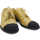 Chanel Gold Glitter and Black Grosgrain Lace-Up Shoes Size38 