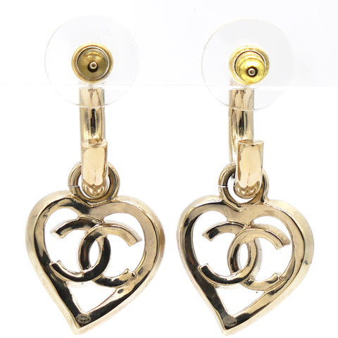 Chanel Gold Plated CC Heart Coco in Love Hoop Push Back Earrings Golden
