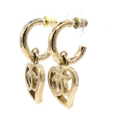 Chanel Gold Plated CC Heart Coco in Love Hoop Push Back Earrings Golden