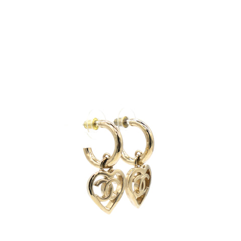 Chanel Gold Plated CC Heart Coco in Love Hoop Push Back Earrings Golden