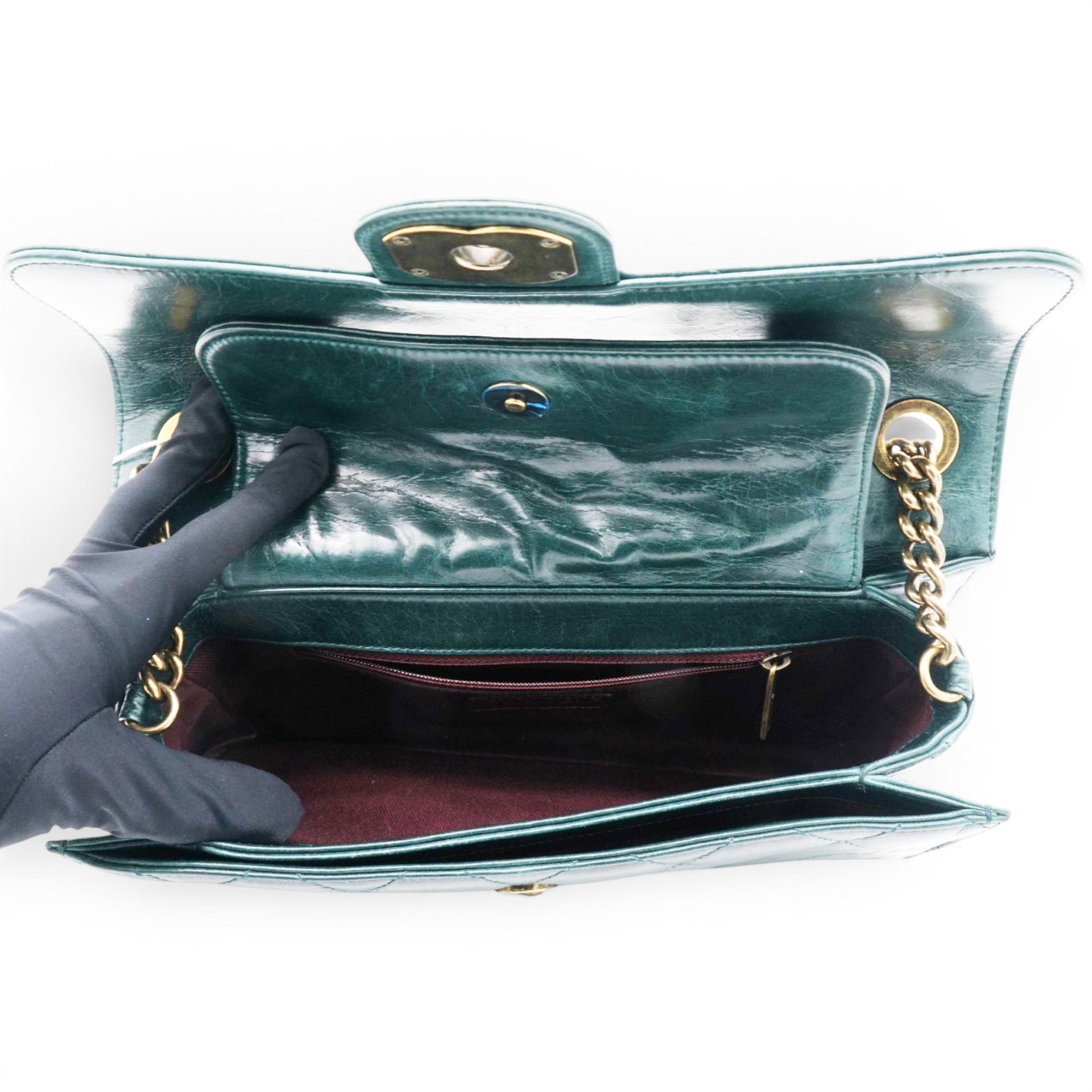 Chanel Green Quilted Glazed Calfskin Perfect Edge Flap Bag Gold Hardware 