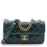 Chanel Green Quilted Glazed Calfskin Perfect Edge Flap Bag Gold Hardware 