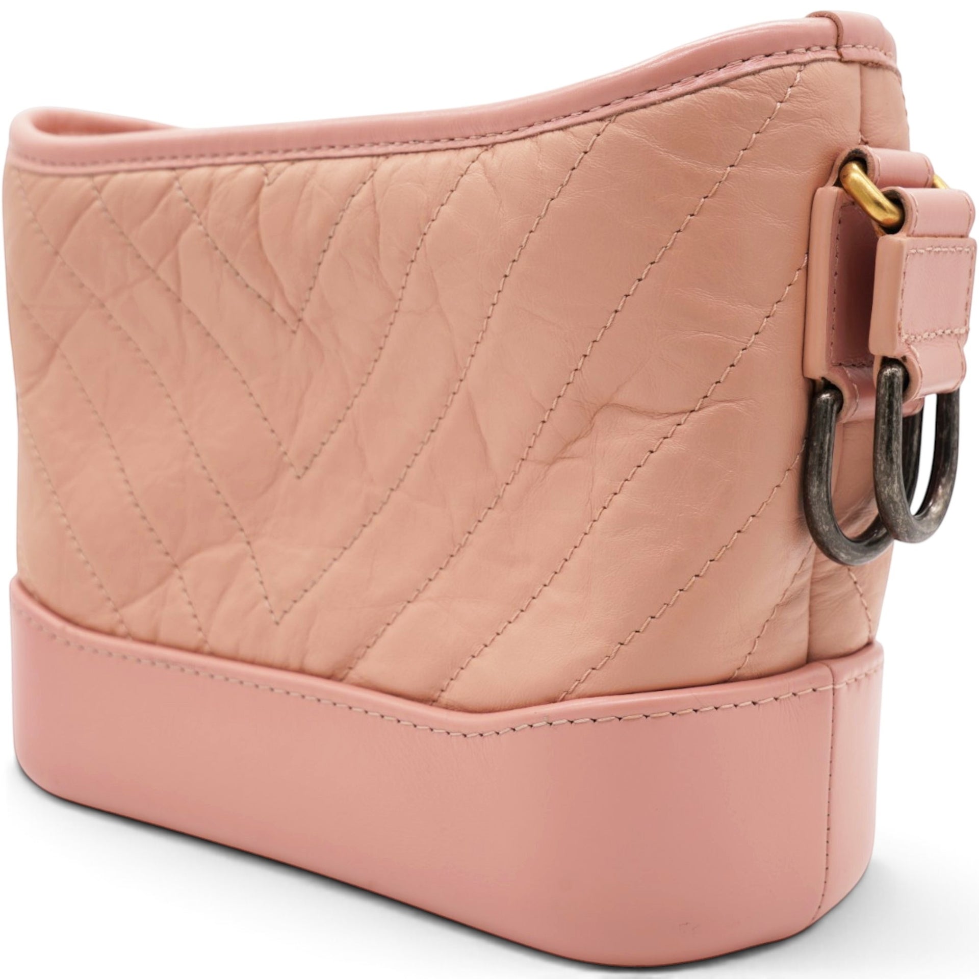 Chanel Iridescent Aged Calfskin Quilted Small Gabrielle Hobo Rose Rose 