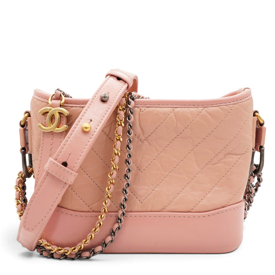 Chanel Iridescent Aged Calfskin Quilted Small Gabrielle Hobo Rose Rose 