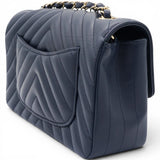 Chanel Lambskin Chevron Quilted Mini Chain Around Rectangular Flap Navy 