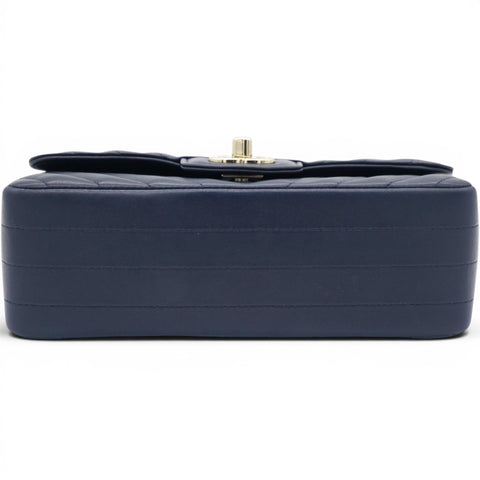 Chanel Lambskin Chevron Quilted Mini Chain Around Rectangular Flap Navy 