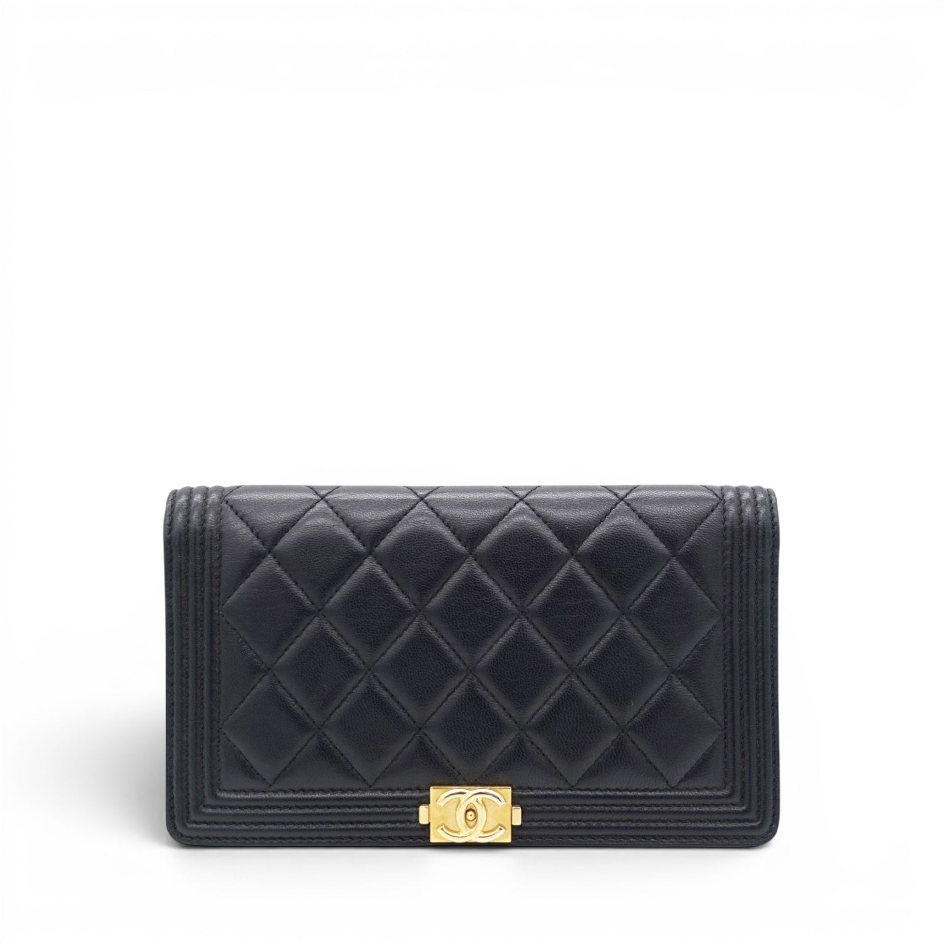 Chanel Lambskin Quilted Boy Yen Wallet Black 