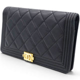 Chanel Lambskin Quilted Boy Yen Wallet Black 