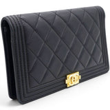 Chanel Lambskin Quilted Boy Yen Wallet Black 