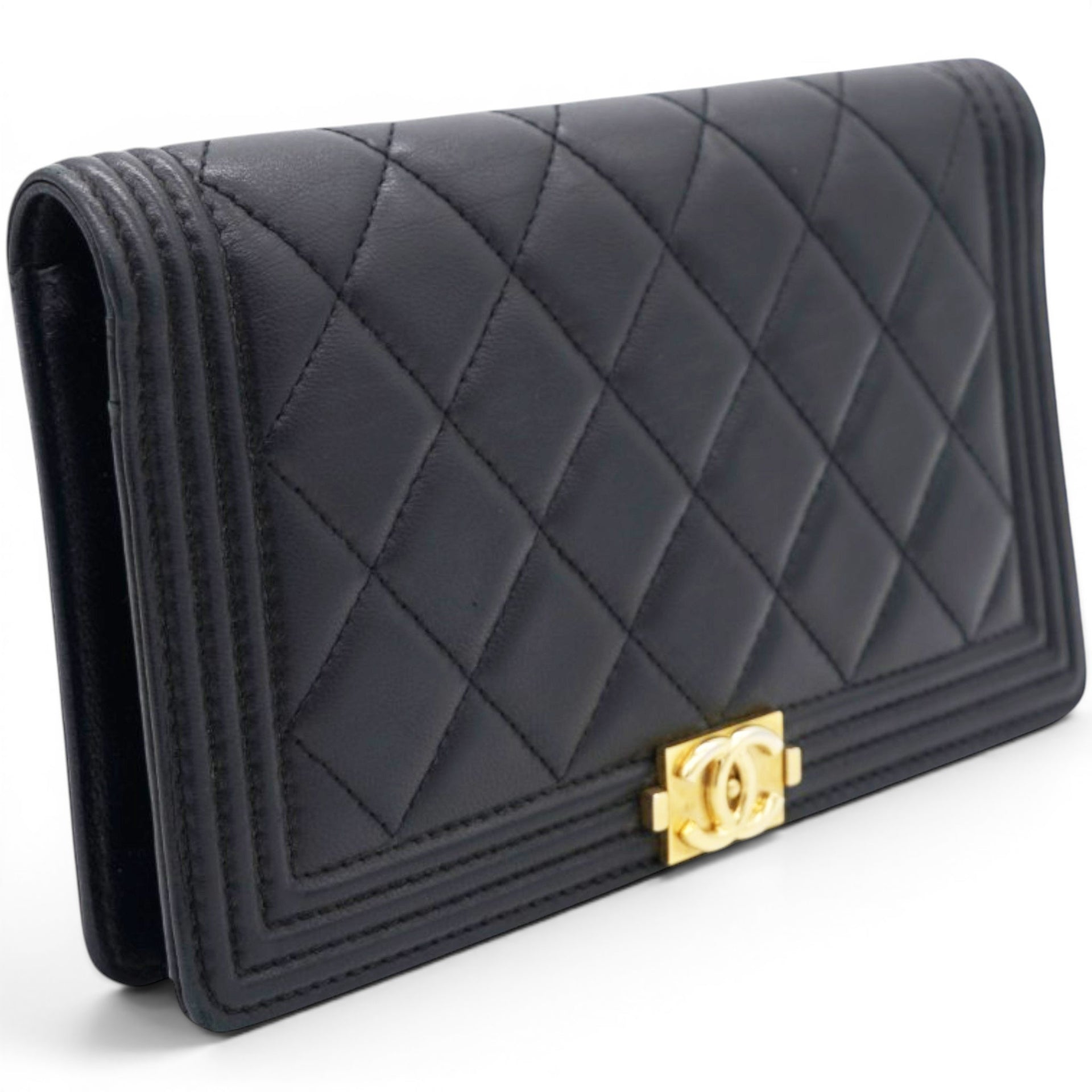 Chanel Lambskin Quilted Boy Yen Wallet Black 