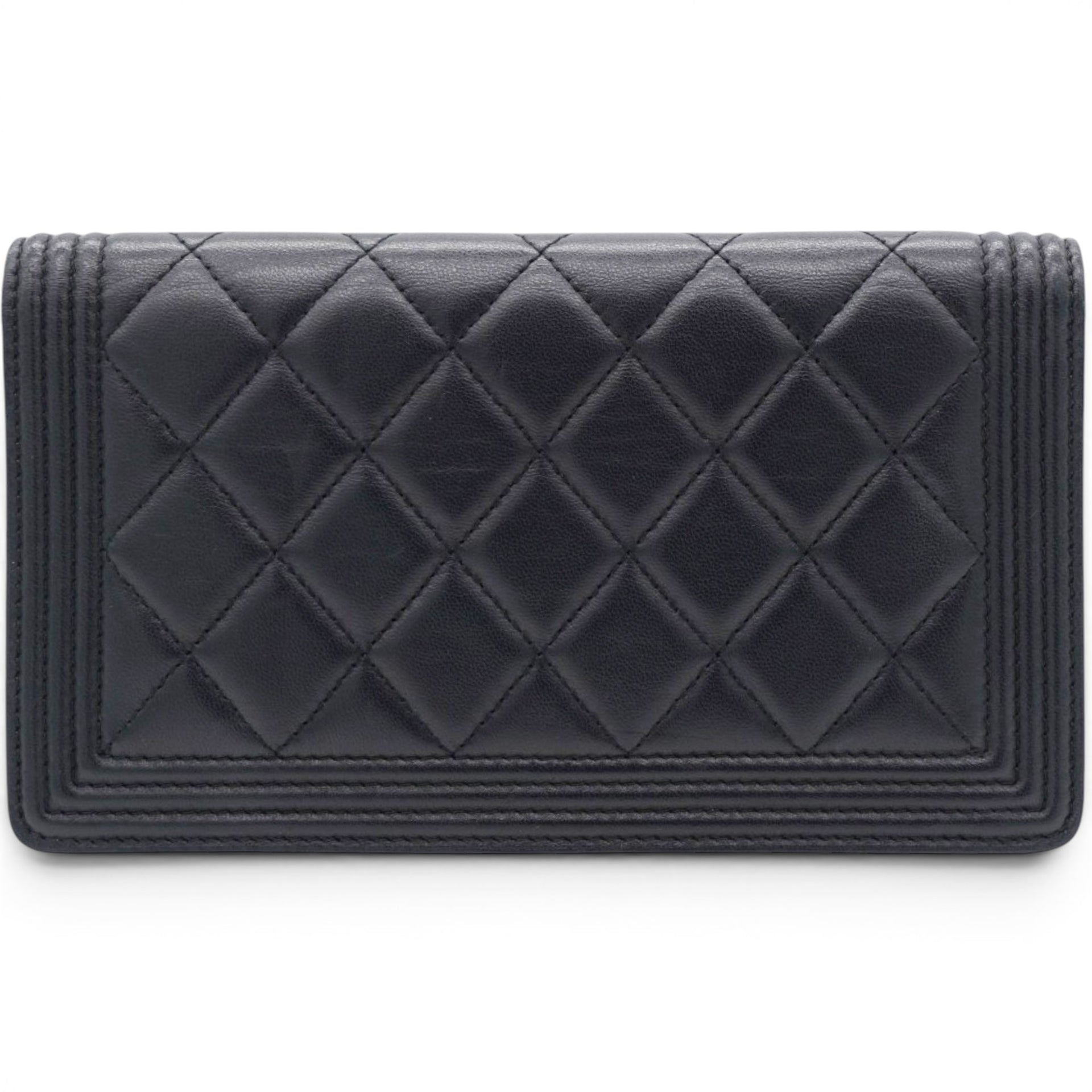 Chanel Lambskin Quilted Boy Yen Wallet Black 