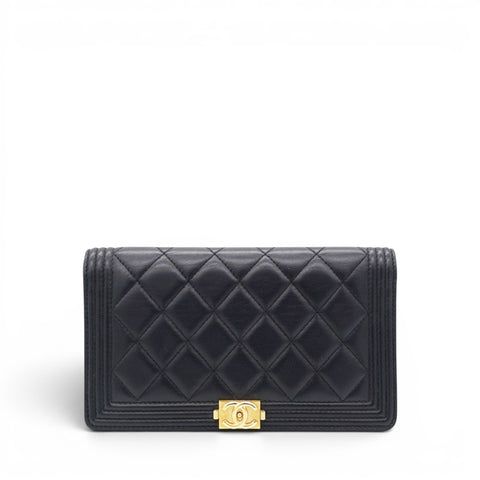 Chanel Lambskin Quilted Boy Yen Wallet Black 