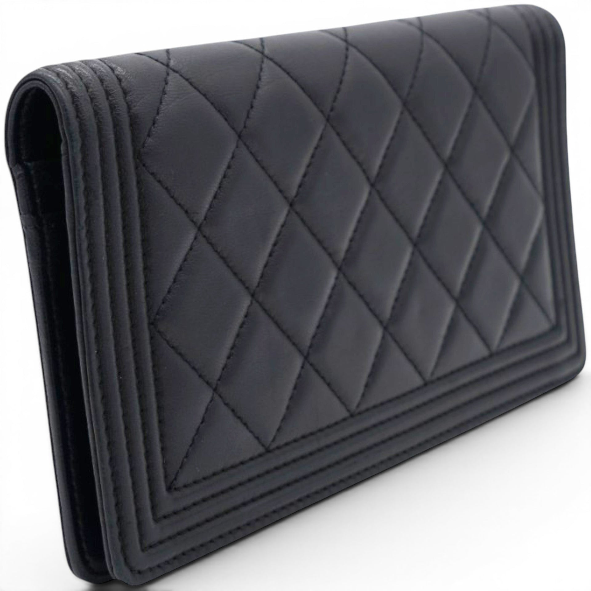 Chanel Lambskin Quilted Boy Yen Wallet Black 