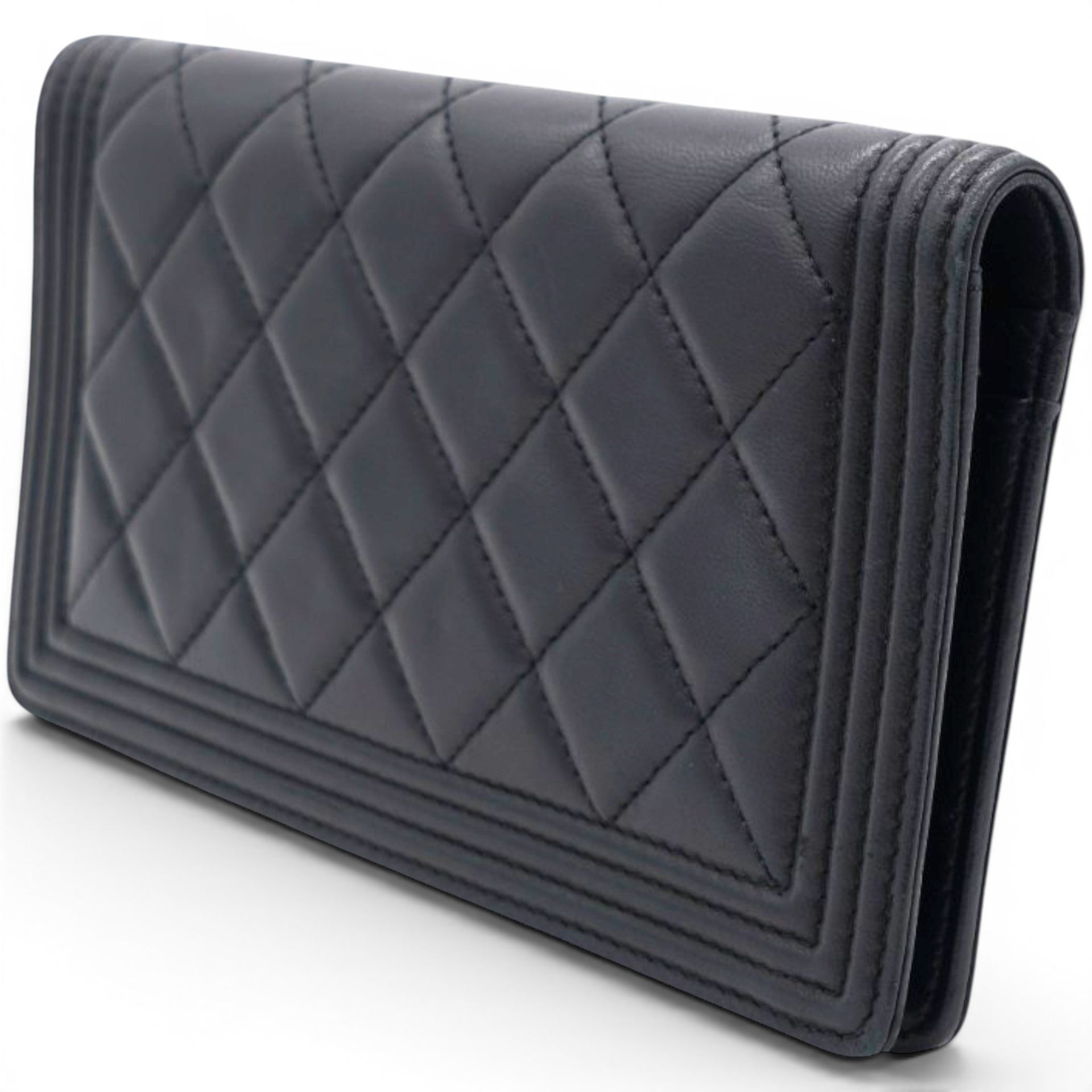 Chanel Lambskin Quilted Boy Yen Wallet Black 