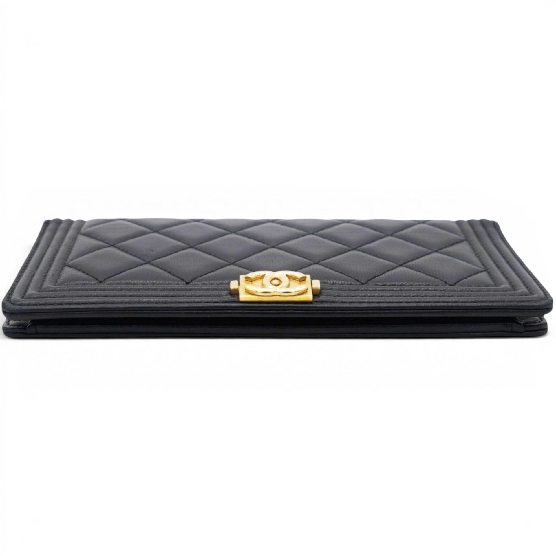 Chanel Lambskin Quilted Boy Yen Wallet Black 