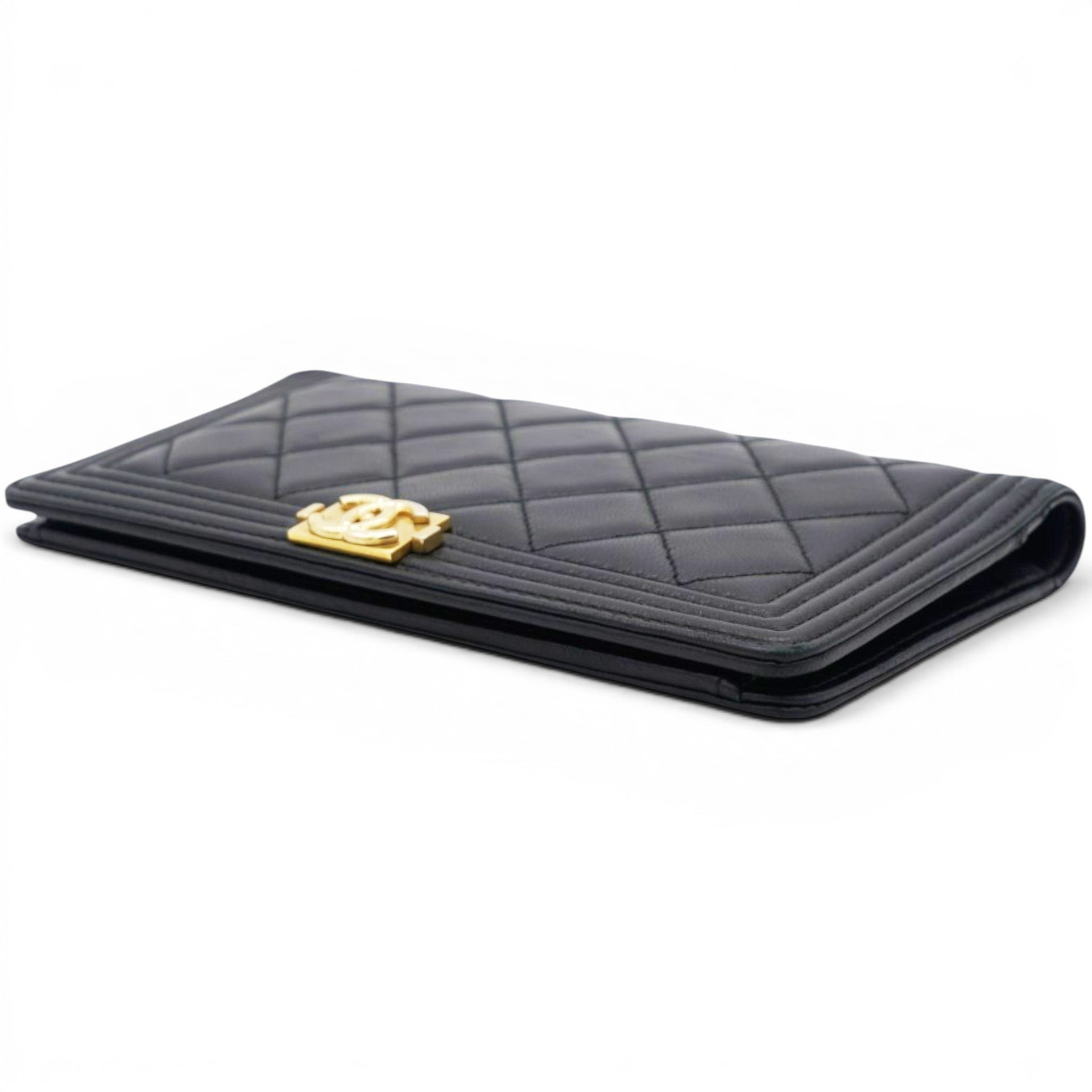 Chanel Lambskin Quilted Boy Yen Wallet Black 