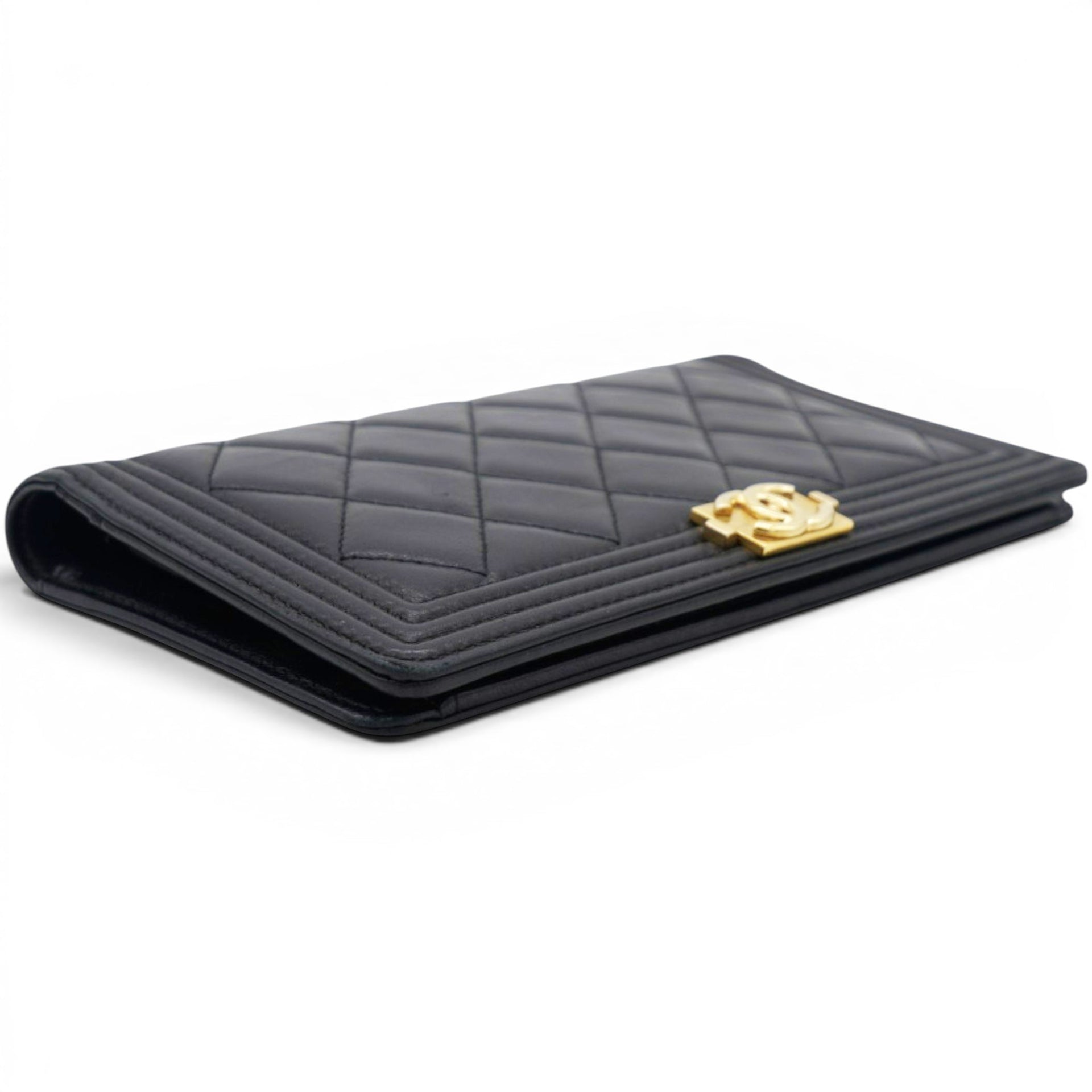 Chanel Lambskin Quilted Boy Yen Wallet Black 