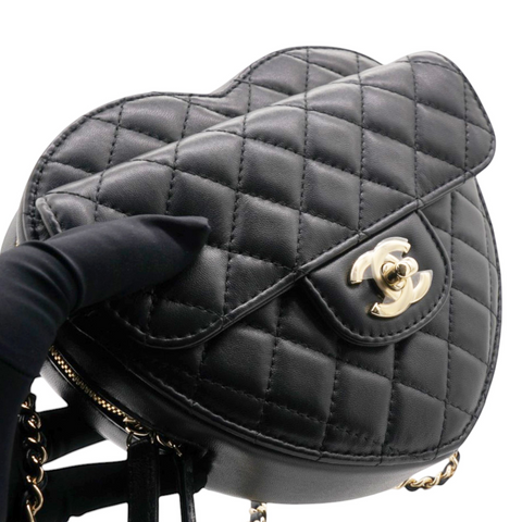 Chanel Lambskin Quilted CC In Love Heart Bag Black 