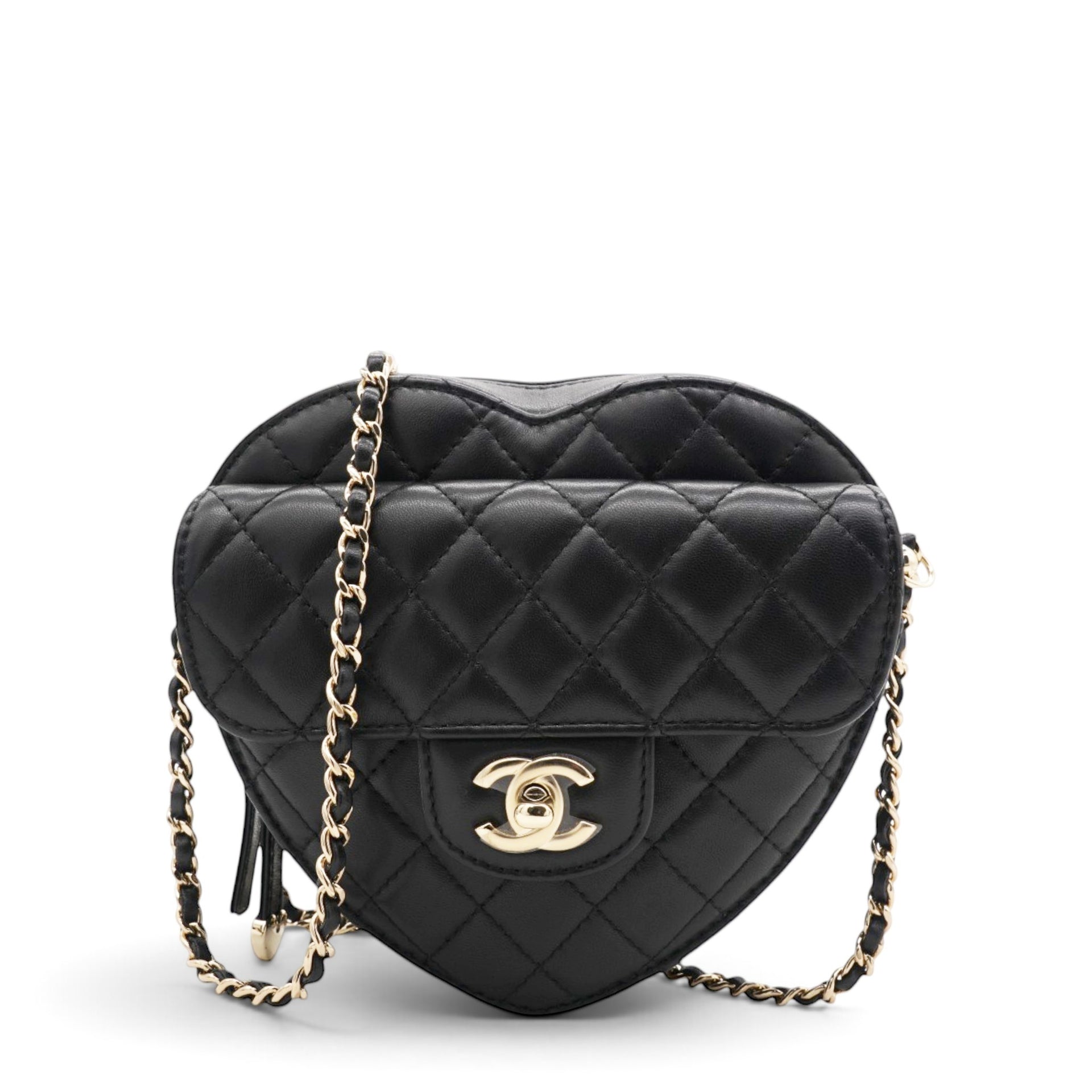 Chanel Lambskin Quilted CC In Love Heart Bag Black 