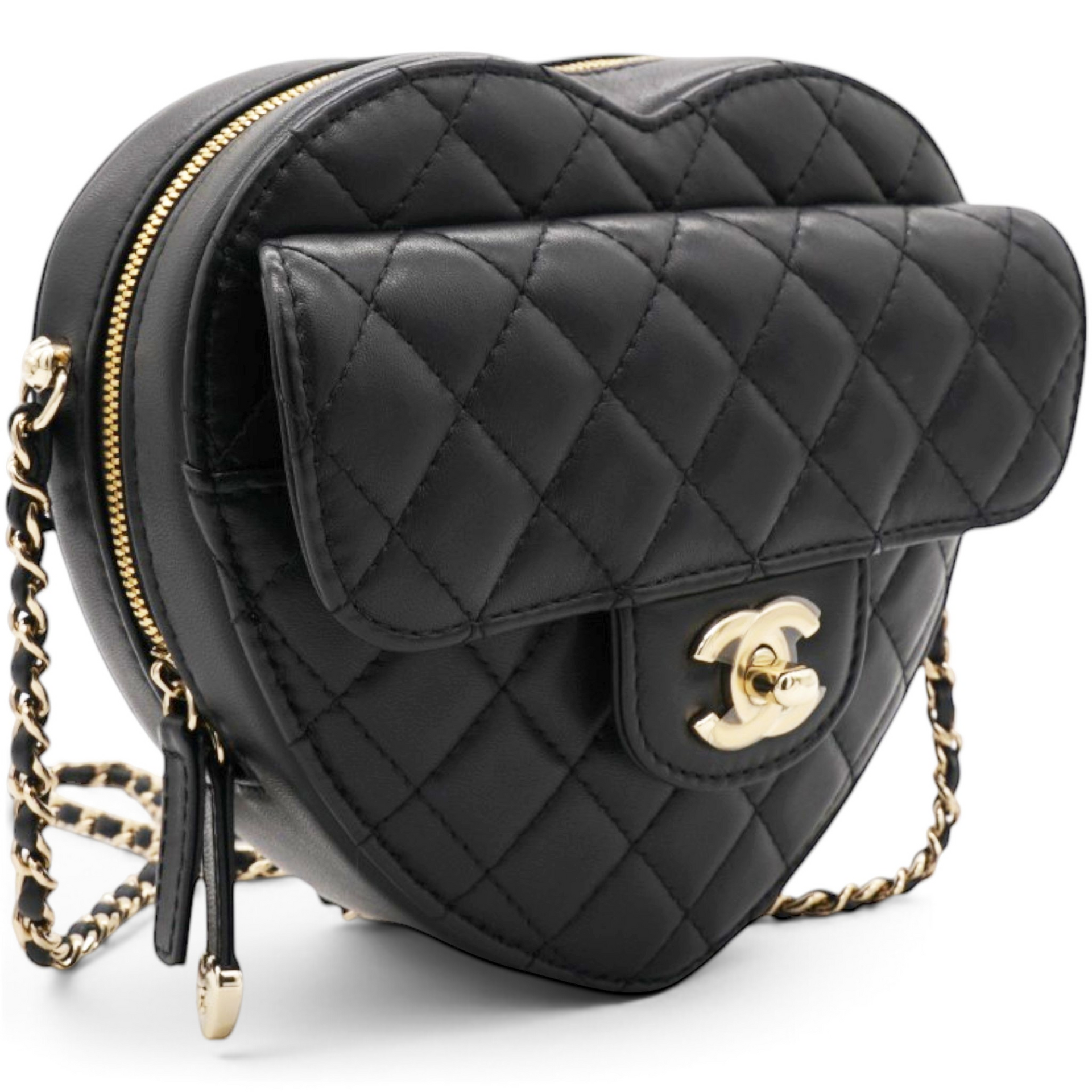 Chanel Lambskin Quilted CC In Love Heart Bag Black 