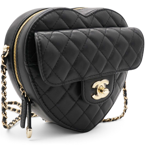 Chanel Lambskin Quilted CC In Love Heart Bag Black 