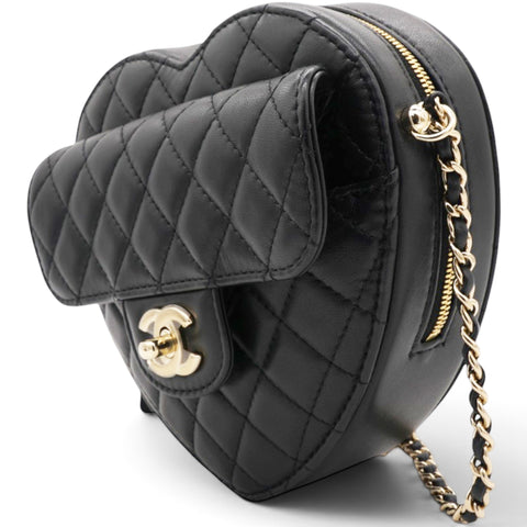 Chanel Lambskin Quilted CC In Love Heart Bag Black 