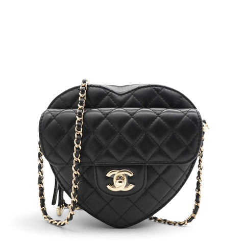 Chanel Lambskin Quilted CC In Love Heart Bag Black 