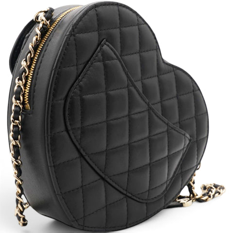 Chanel Lambskin Quilted CC In Love Heart Bag Black 