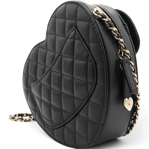 Chanel Lambskin Quilted CC In Love Heart Bag Black 
