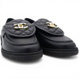 Chanel Lambskin Quilted CC Turnlock Loafers Black Size39 