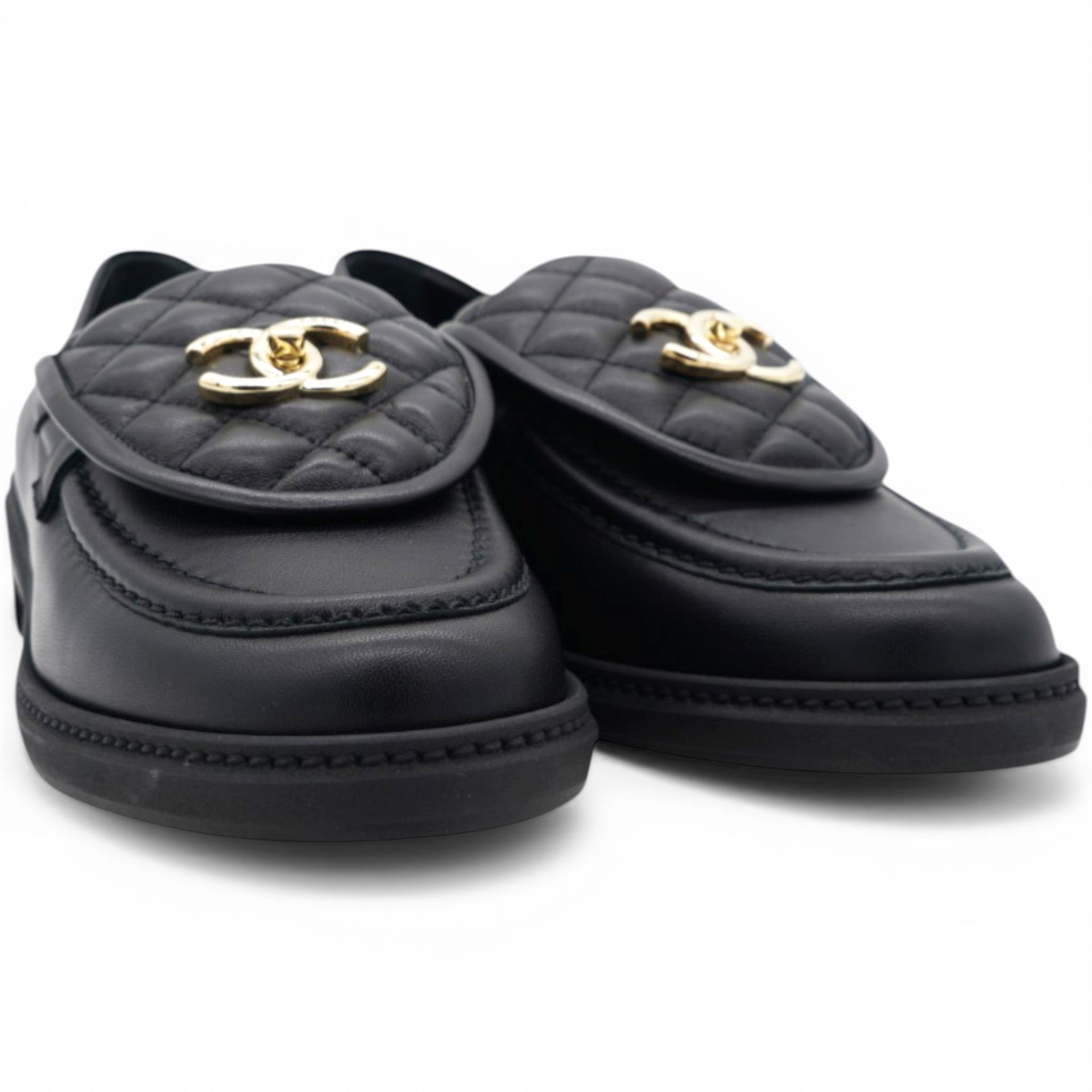 Chanel Lambskin Quilted CC Turnlock Loafers Black Size39 