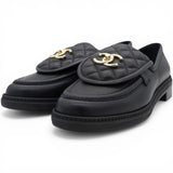 Chanel Lambskin Quilted CC Turnlock Loafers Black Size39 