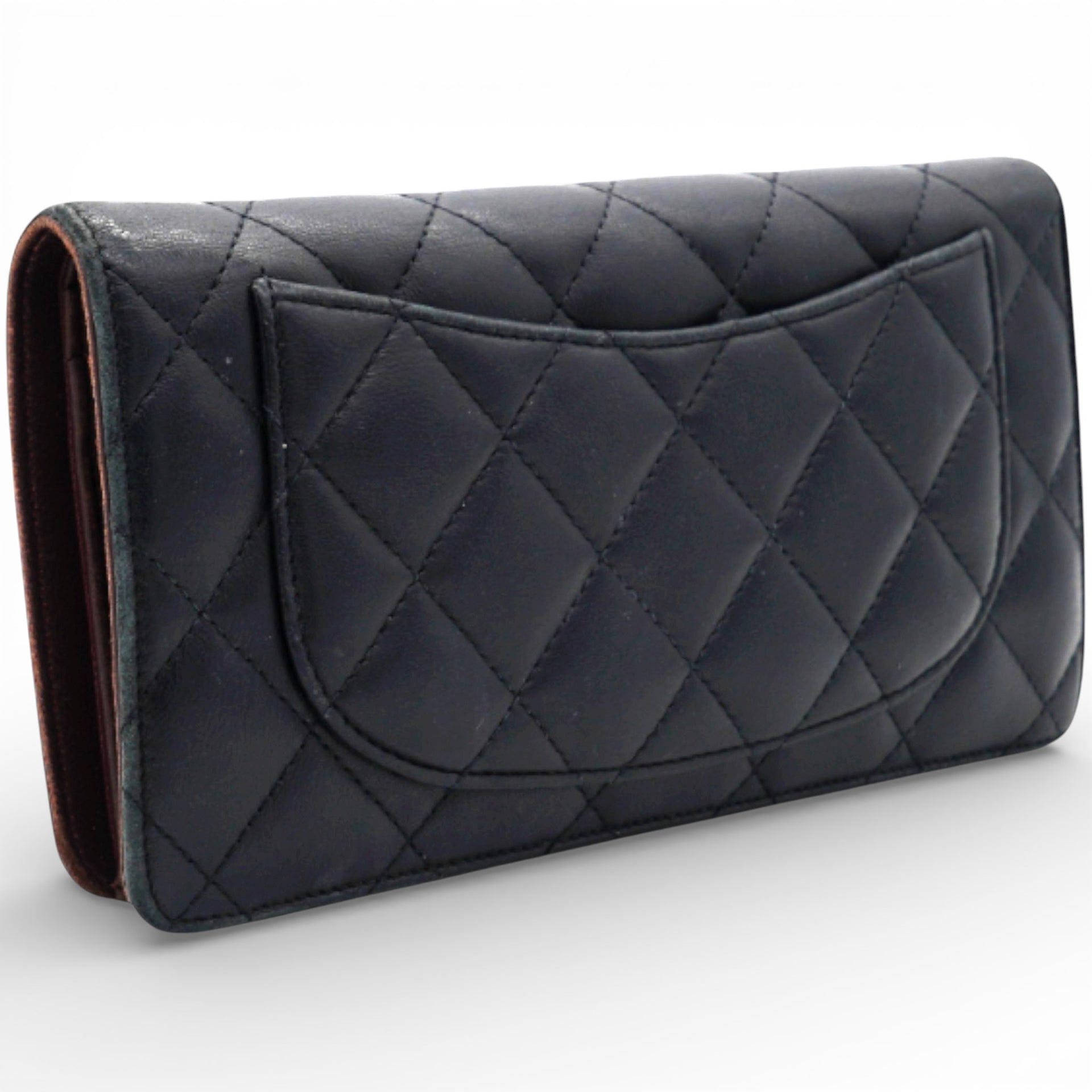 Chanel Lambskin Quilted Long Wallet Black