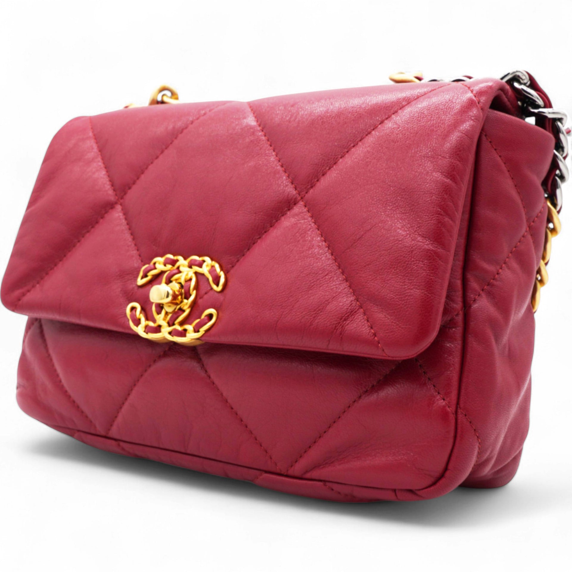 Chanel Lambskin Quilted Medium Chanel 19 Flap Red 