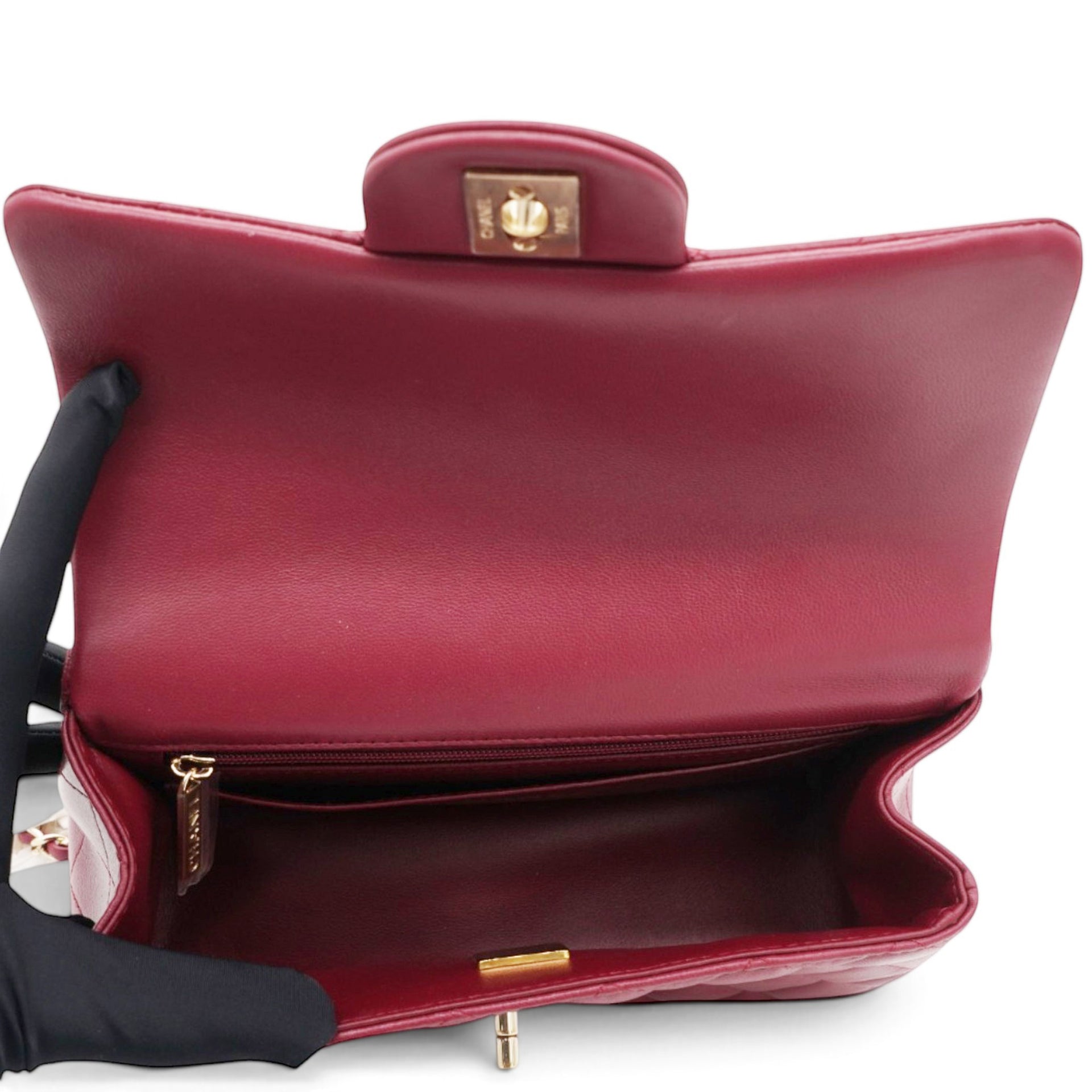Chanel Lambskin Quilted Mini Top Handle Rectangular Flap Burgundy 
