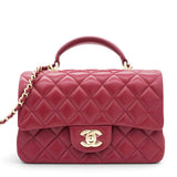 Chanel Lambskin Quilted Mini Top Handle Rectangular Flap Burgundy 