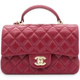 Chanel Lambskin Quilted Mini Top Handle Rectangular Flap Burgundy 