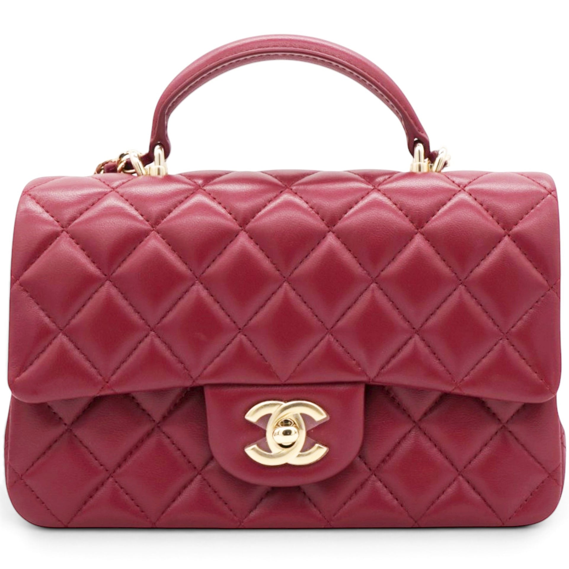 Chanel Lambskin Quilted Mini Top Handle Rectangular Flap Burgundy 