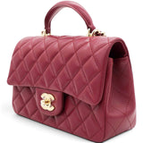 Chanel Lambskin Quilted Mini Top Handle Rectangular Flap Burgundy 