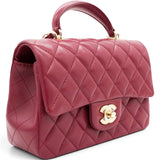 Chanel Lambskin Quilted Mini Top Handle Rectangular Flap Burgundy 