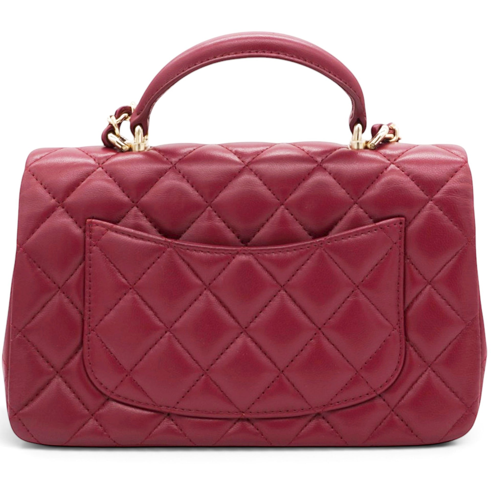 Chanel Lambskin Quilted Mini Top Handle Rectangular Flap Burgundy 