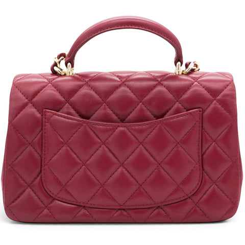 Chanel Lambskin Quilted Mini Top Handle Rectangular Flap Burgundy 