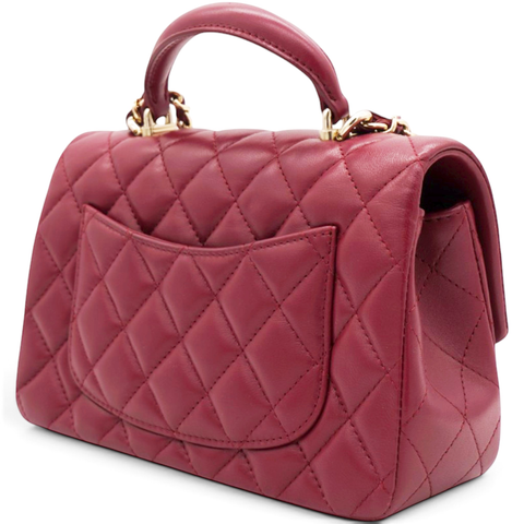 Chanel Lambskin Quilted Mini Top Handle Rectangular Flap Burgundy 